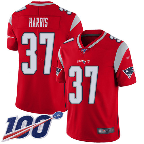 New England Patriots Football #37 100th Season Inverted Limited Red Men Damien Harris NFL Jersey